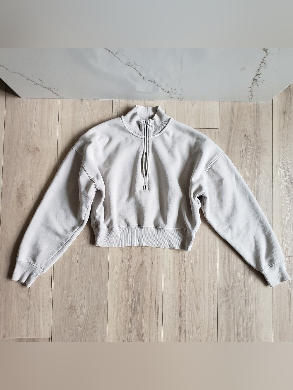 Women's Cream Half-Zip Cropped Sweatshirt